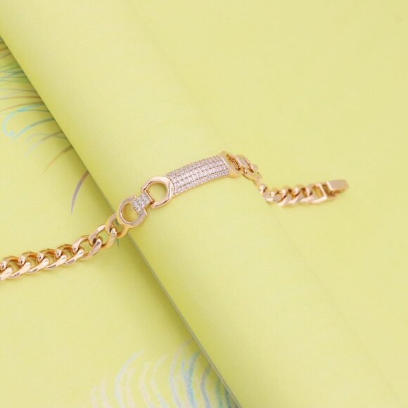 "Elegant Rose Gold Bracelet with Pavé Bar & Link Design, XPBL0961 - Picture 2 of 12